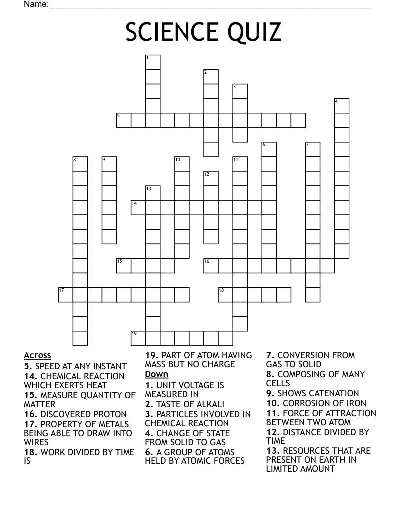 SCIENCE QUIZ Crossword
