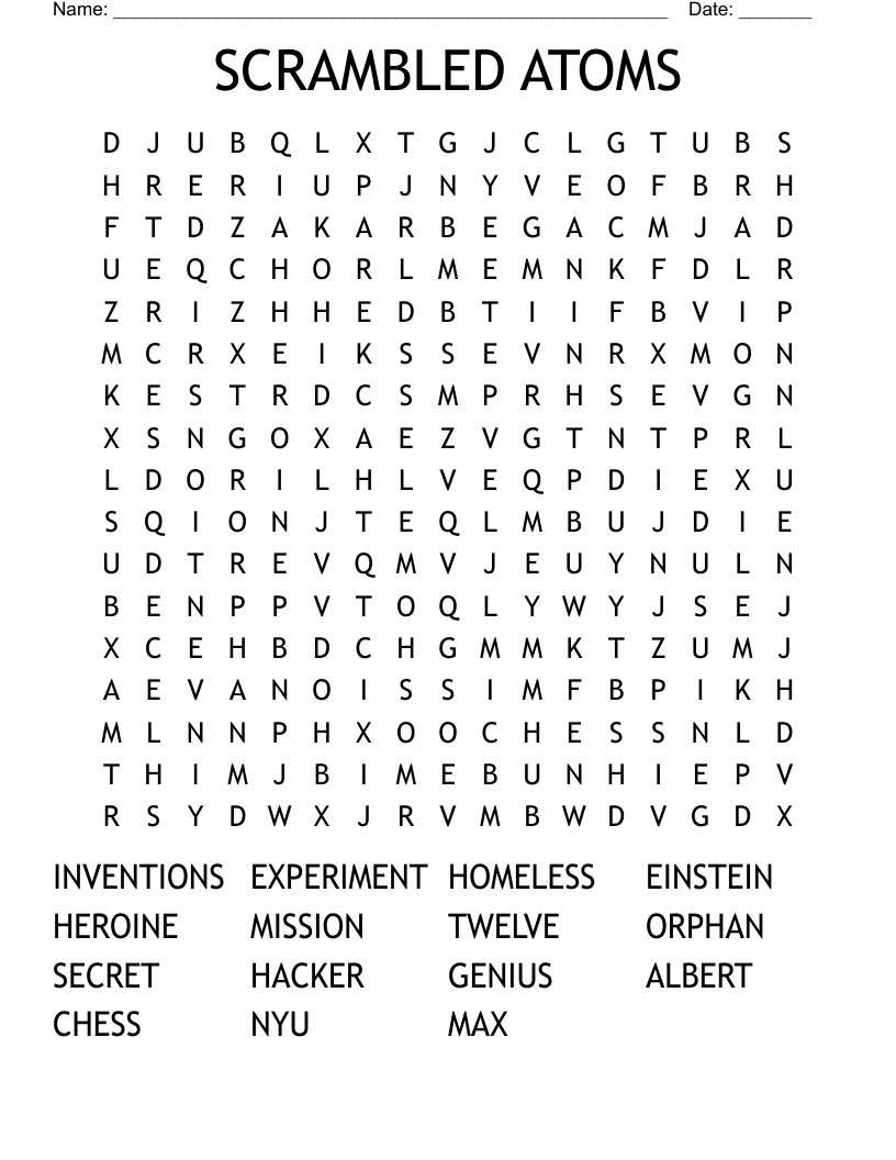 SCRAMBLED ATOMS Word Search