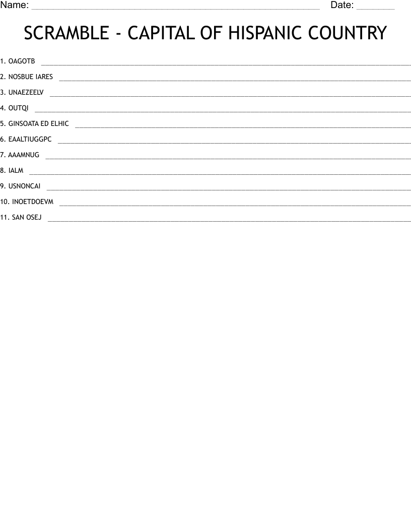 SCRAMBLE - CAPITAL OF HISPANIC COUNTRY 