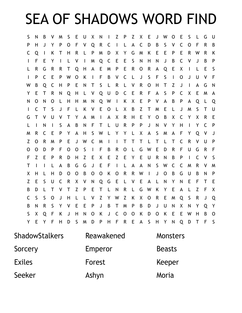 SEA OF SHADOWS WORD FIND Word Search