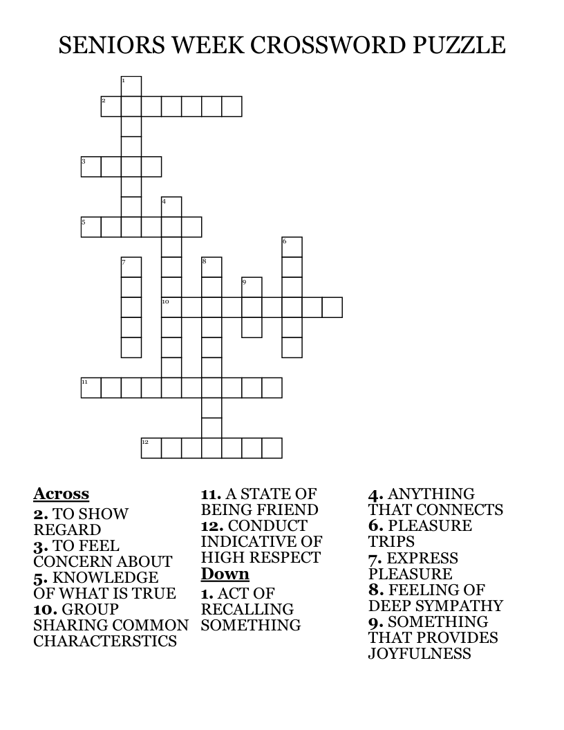 SENIORS WEEK CROSSWORD PUZZLE - WordMint