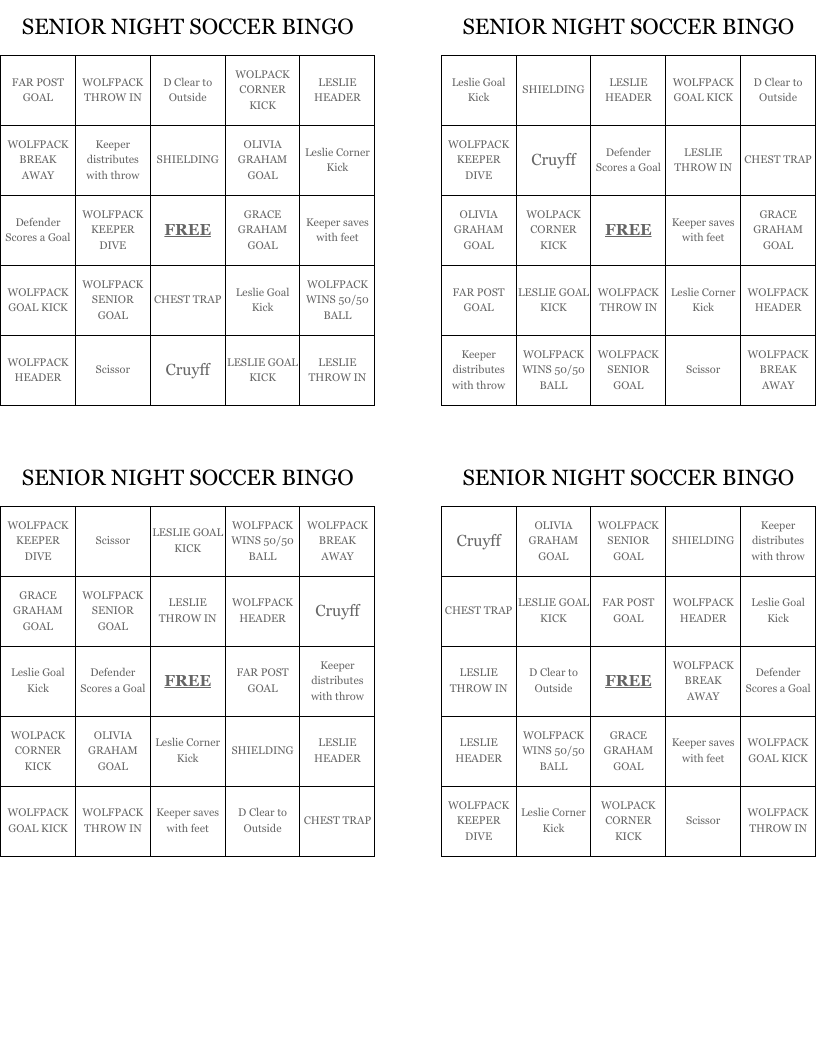 SENIOR NIGHT SOCCER BINGO