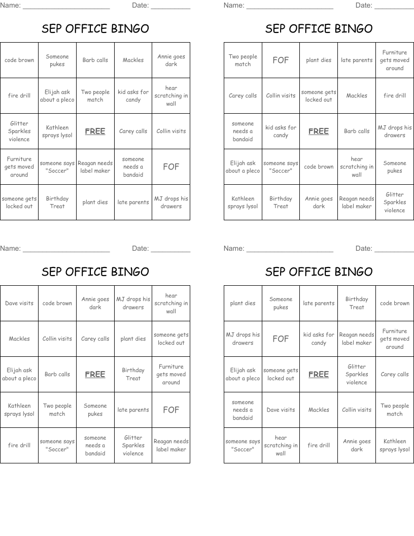 SEP OFFICE BINGO