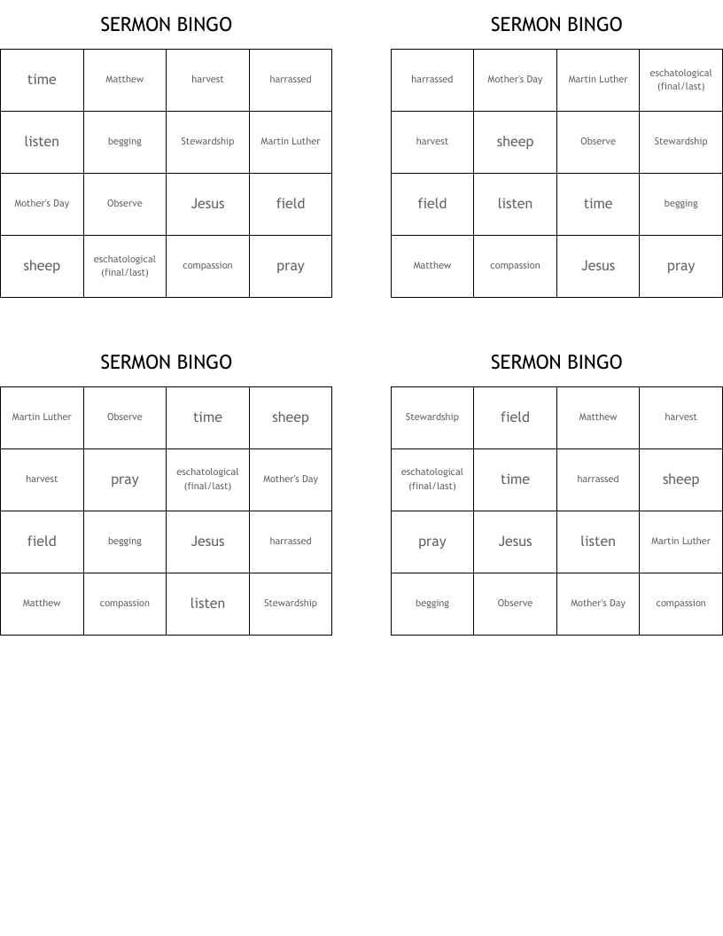 SERMON BINGO