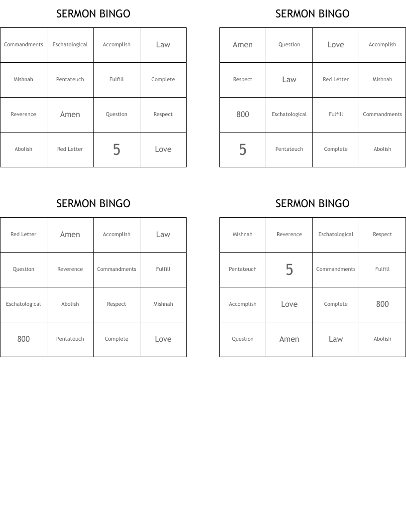 SERMON BINGO