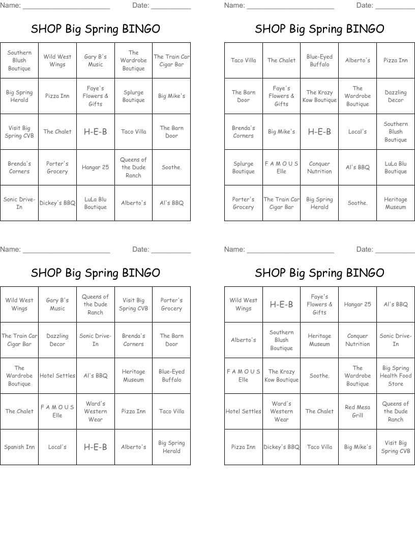 SHOP Big Spring BINGO WordMint