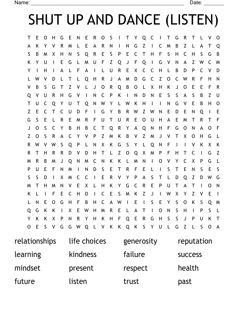 SHUT UP AND DANCE (LISTEN)  Word Search