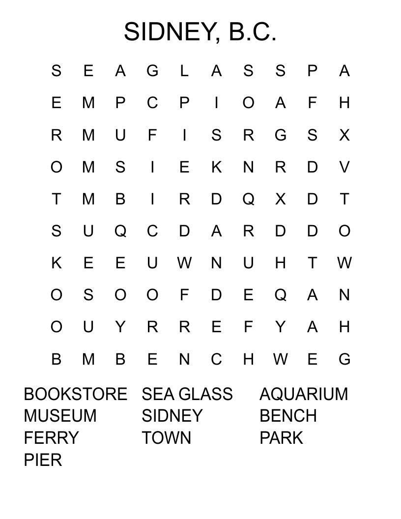 SIDNEY, B.C. Word Search
