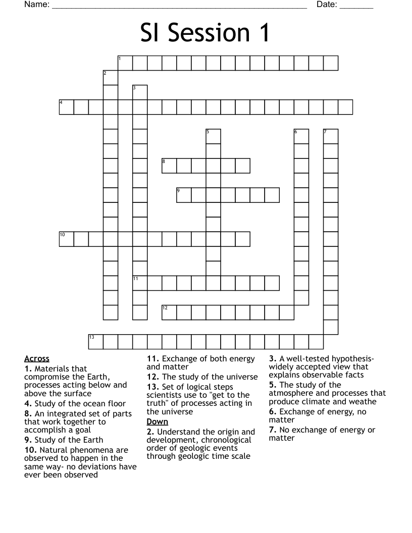 SI Session 1 Crossword