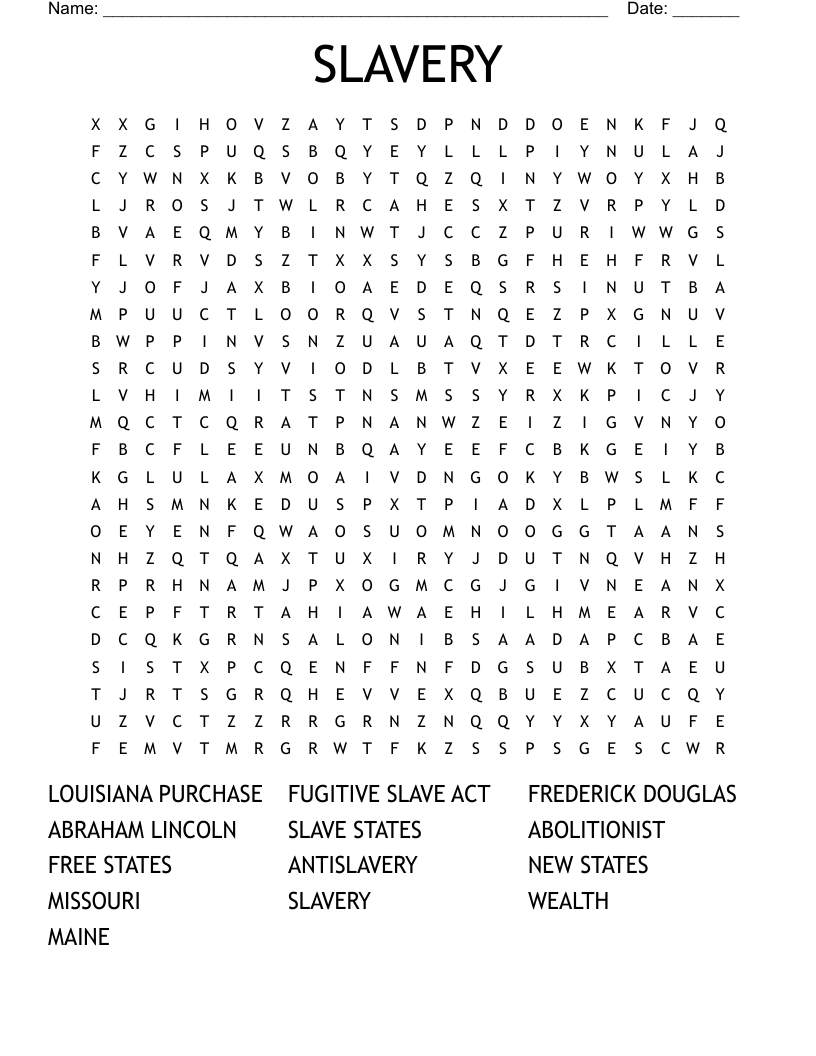 SLAVERY Word Search