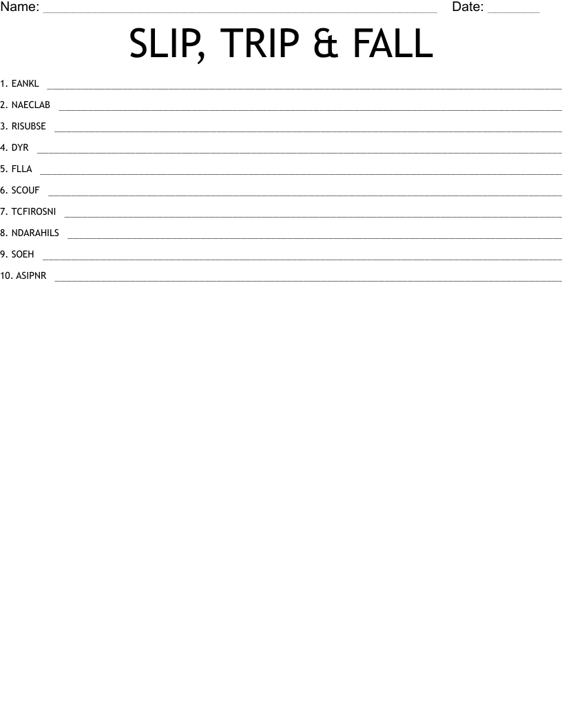 SLIP, TRIP & FALL Word Scramble