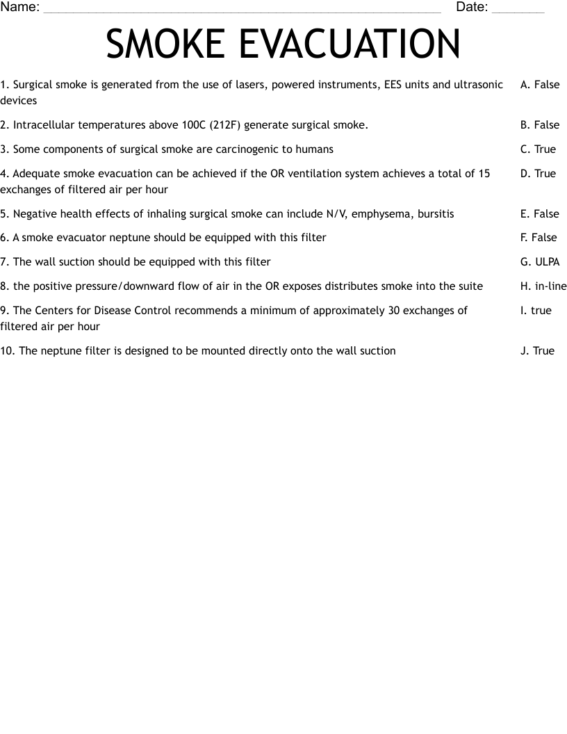 SMOKE EVACUATION Worksheet