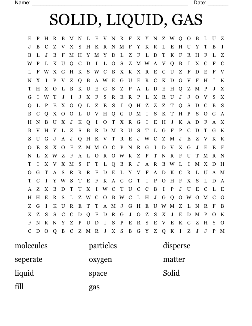 SOLID, LIQUID, GAS Word Search
