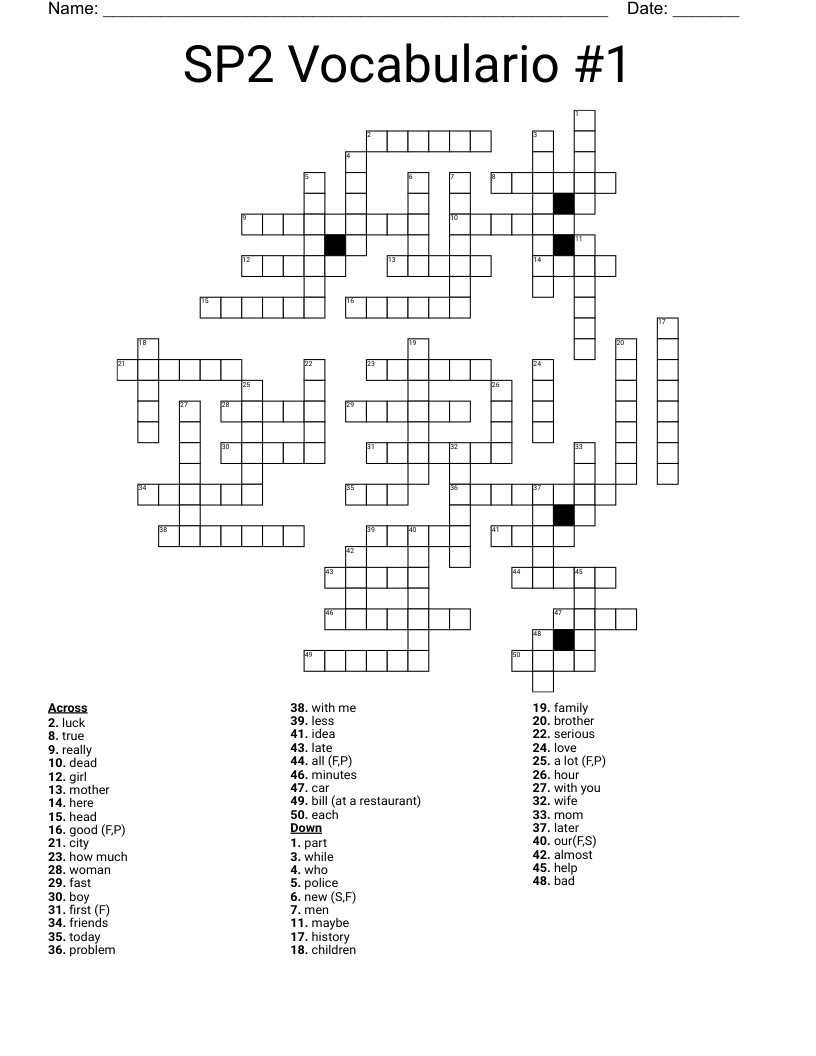 SP2 Vocabulario 1 Crossword WordMint