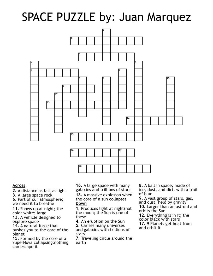 SPACE PUZZLE by: Juan Marquez Crossword