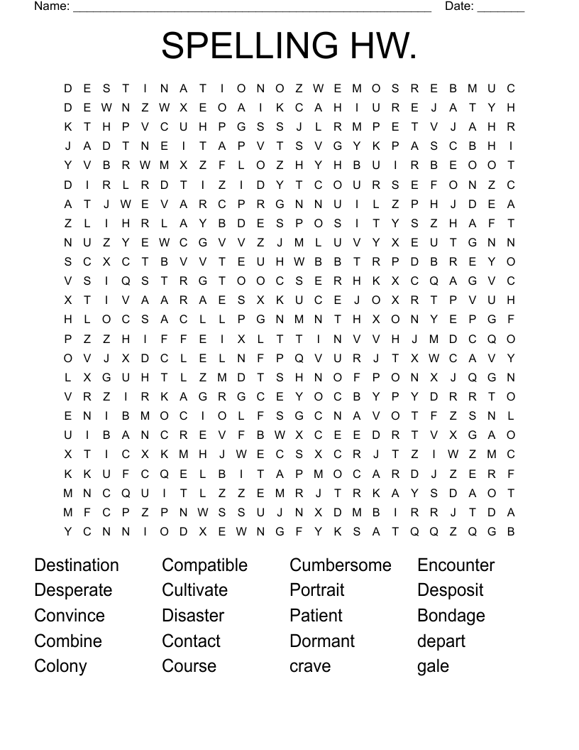 SPELLING HW. Word Search