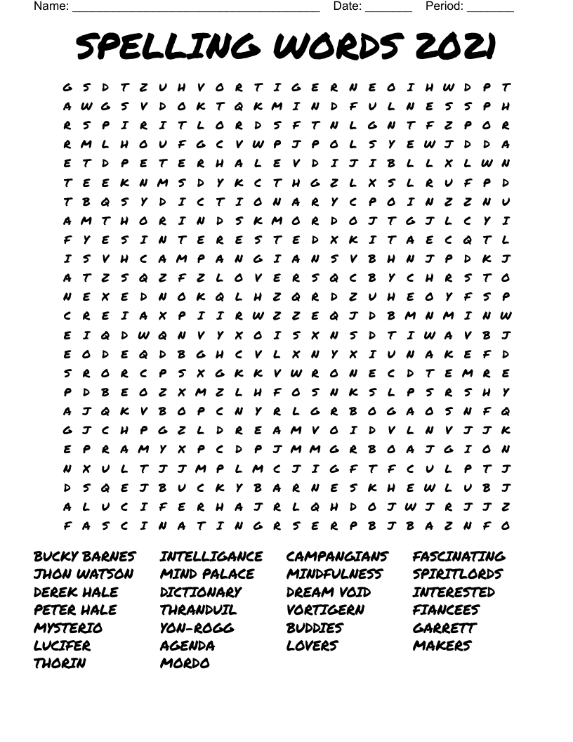 SPELLING WORDS 2021 Word Search WordMint