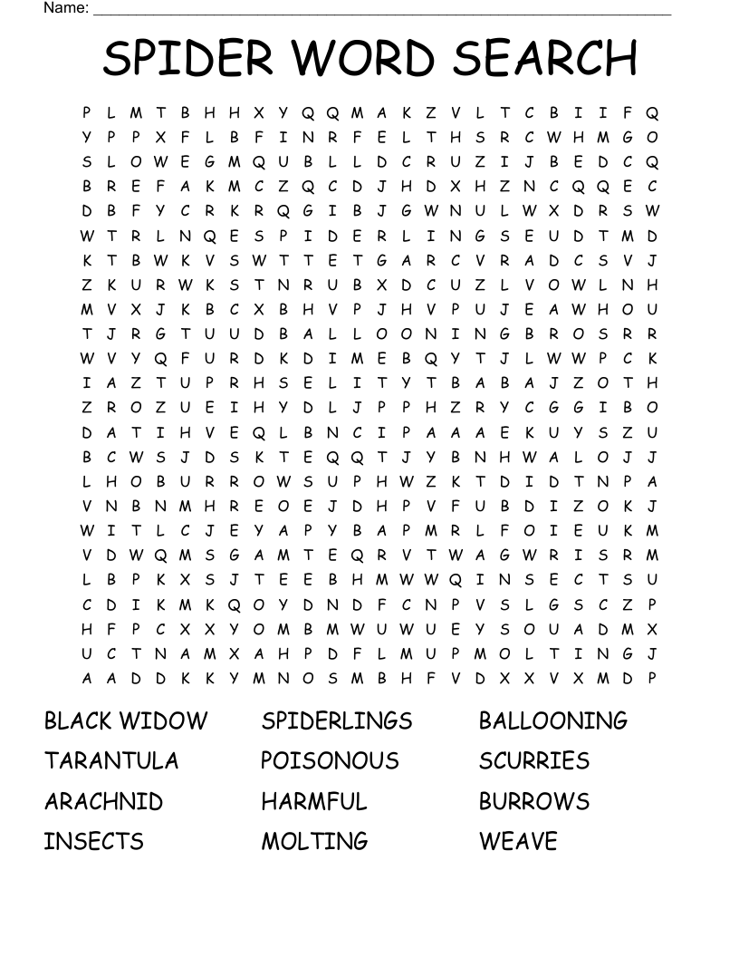 SPIDER WORD SEARCH WordMint
