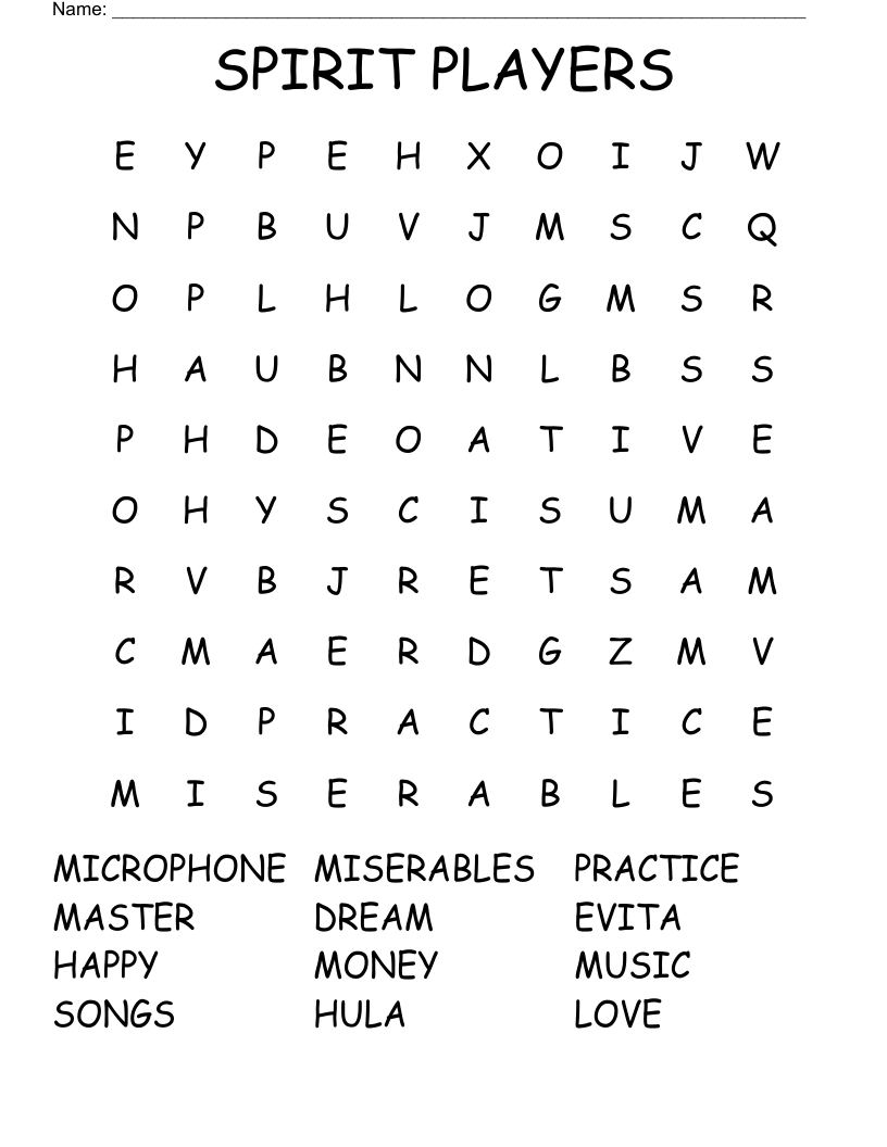 SPIRIT PLAYERS Word Search