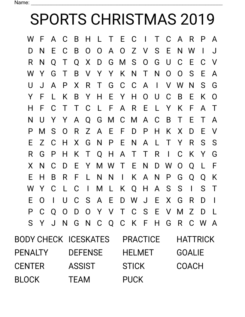 SPORTS CHRISTMAS 2019 Word Search