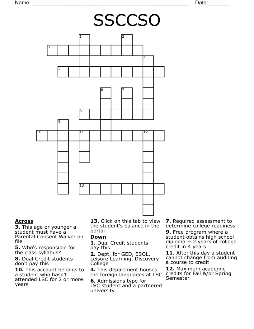 SSCCSO Crossword