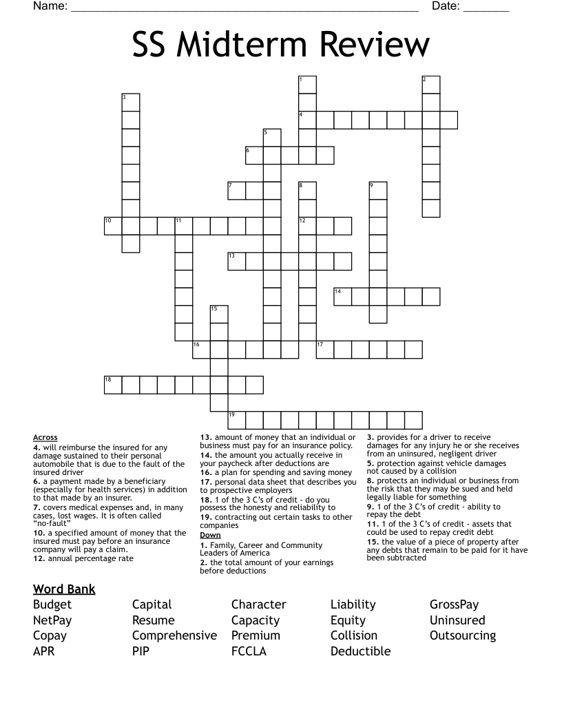SS Midterm Review Crossword