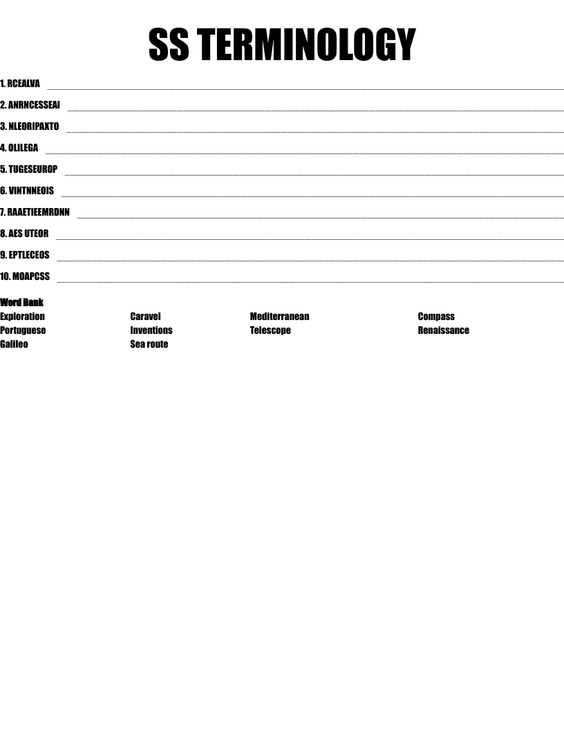 SS TERMINOLOGY Word Scramble