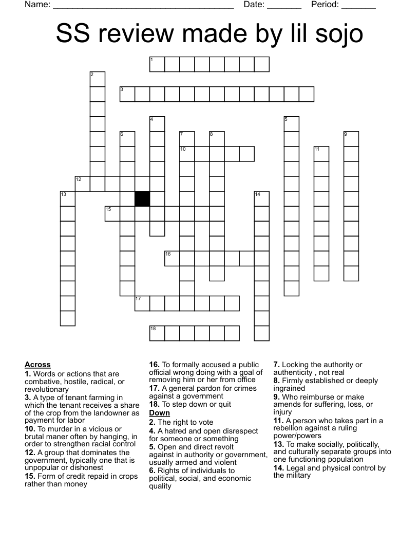 SS review made by lil sojo Crossword