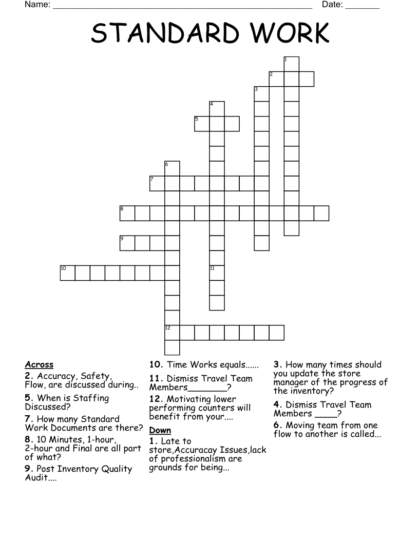 STANDARD WORK Crossword WordMint