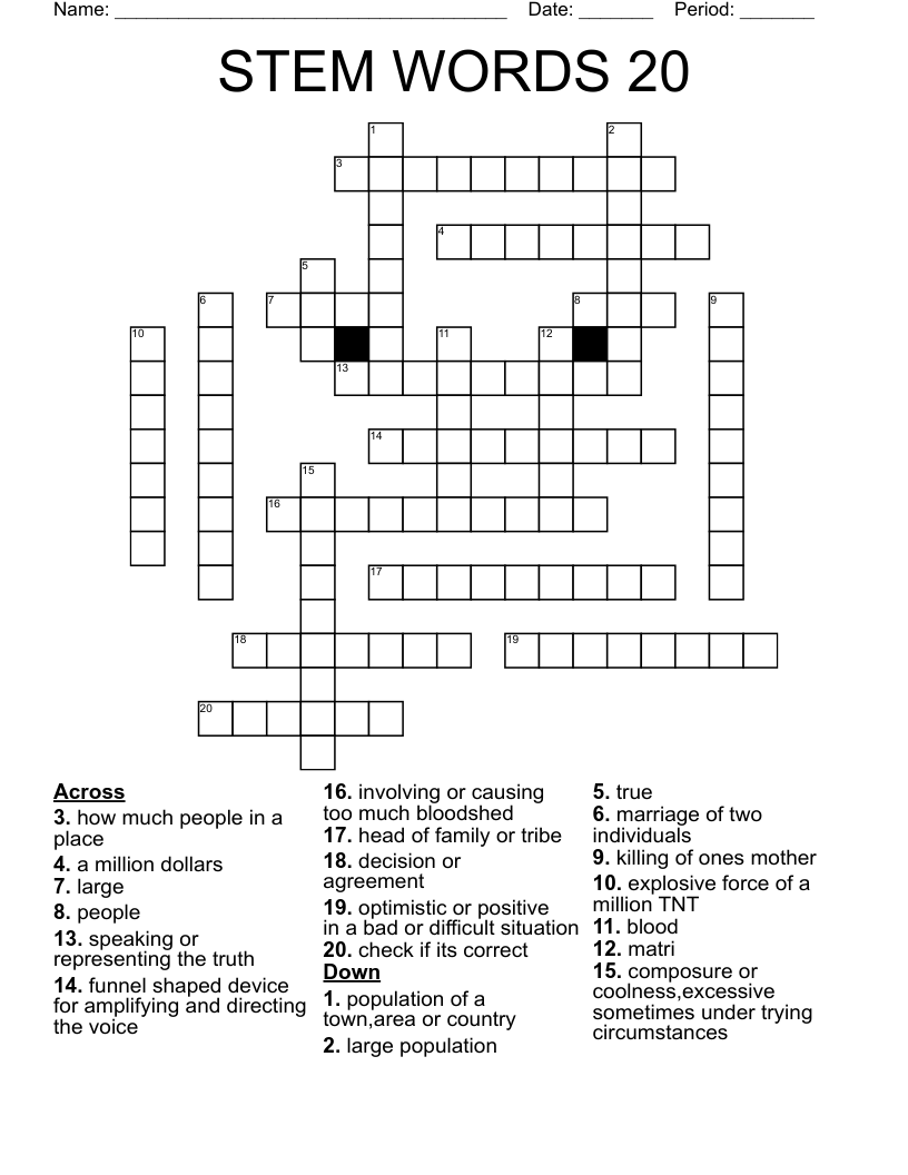 Stem List 20 Crossword Puzzle WordMint