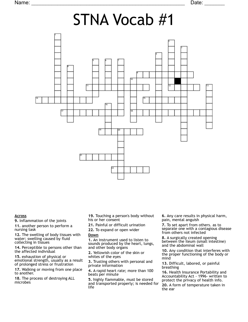 STNA Vocab #1 Crossword