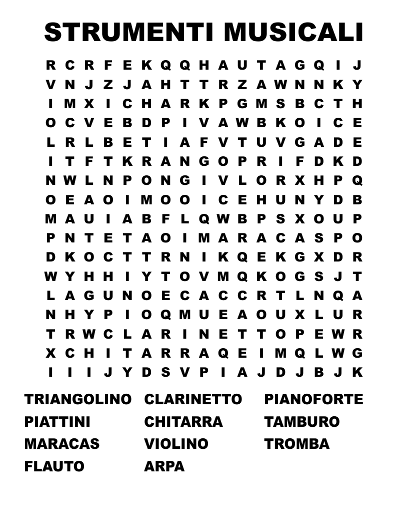 STRUMENTI MUSICALI Word Search