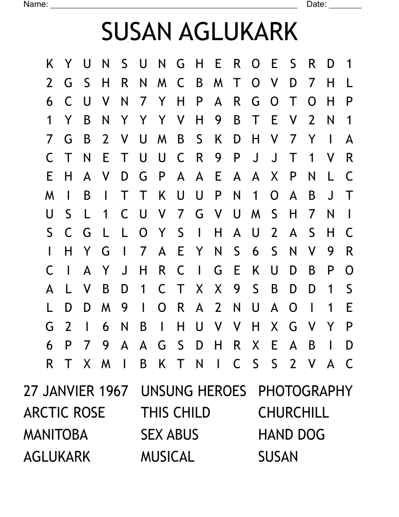 SUSAN AGLUKARK Word Search