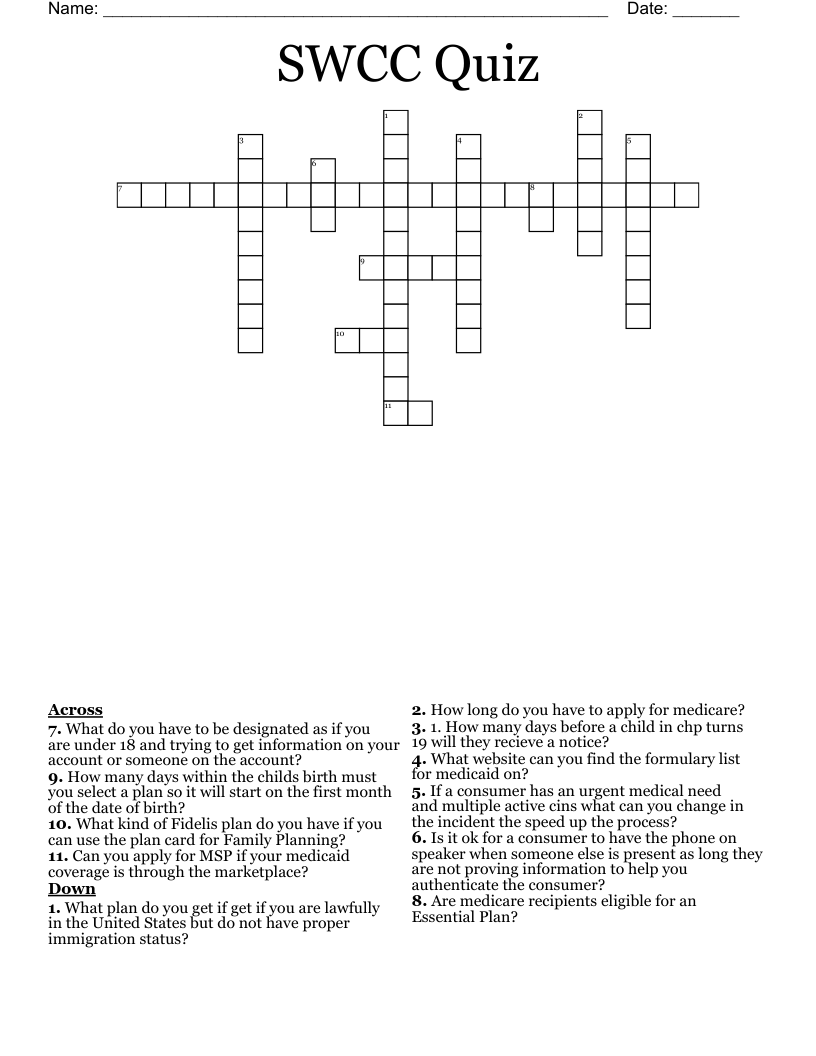 SWCC Quiz Crossword