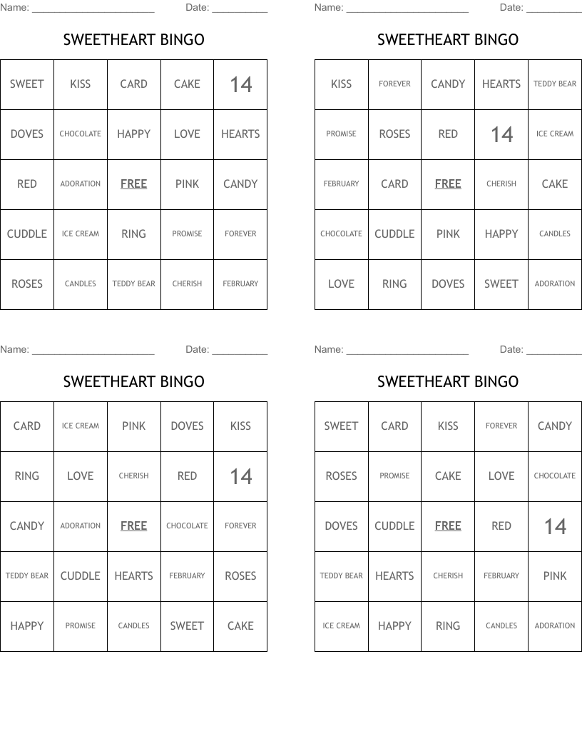 SWEETHEART BINGO
