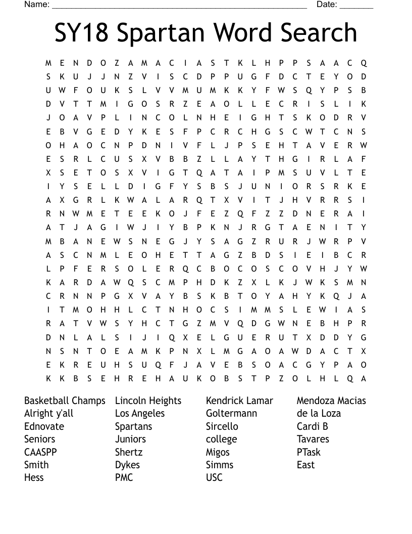 SY18 Spartan Word Search