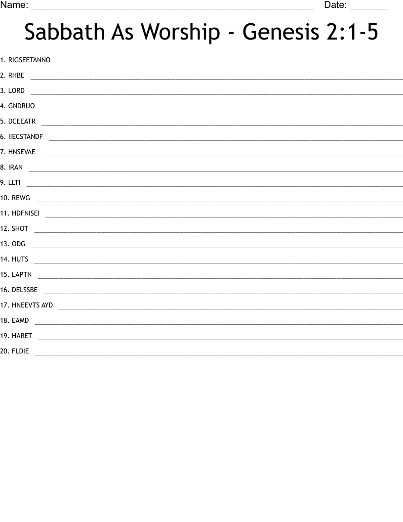 Sabbath As Worship - Genesis 2:1-5 