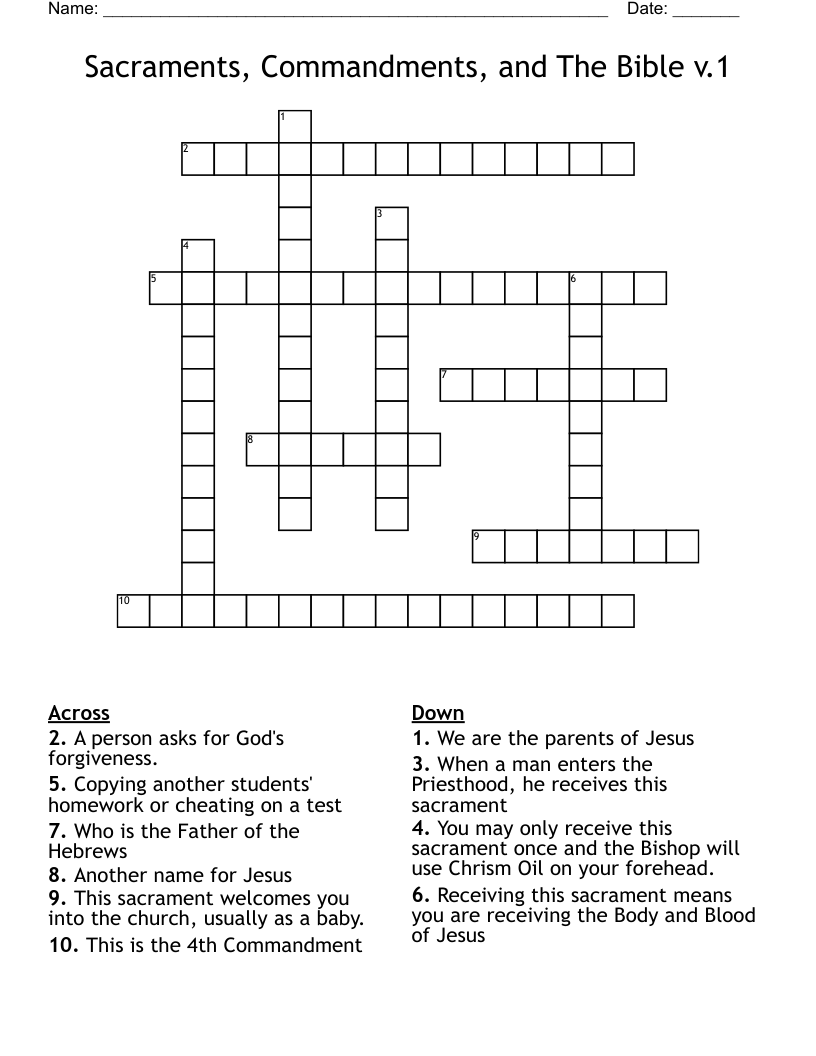 Sacraments, Commandments, and The Bible v.1 Crossword