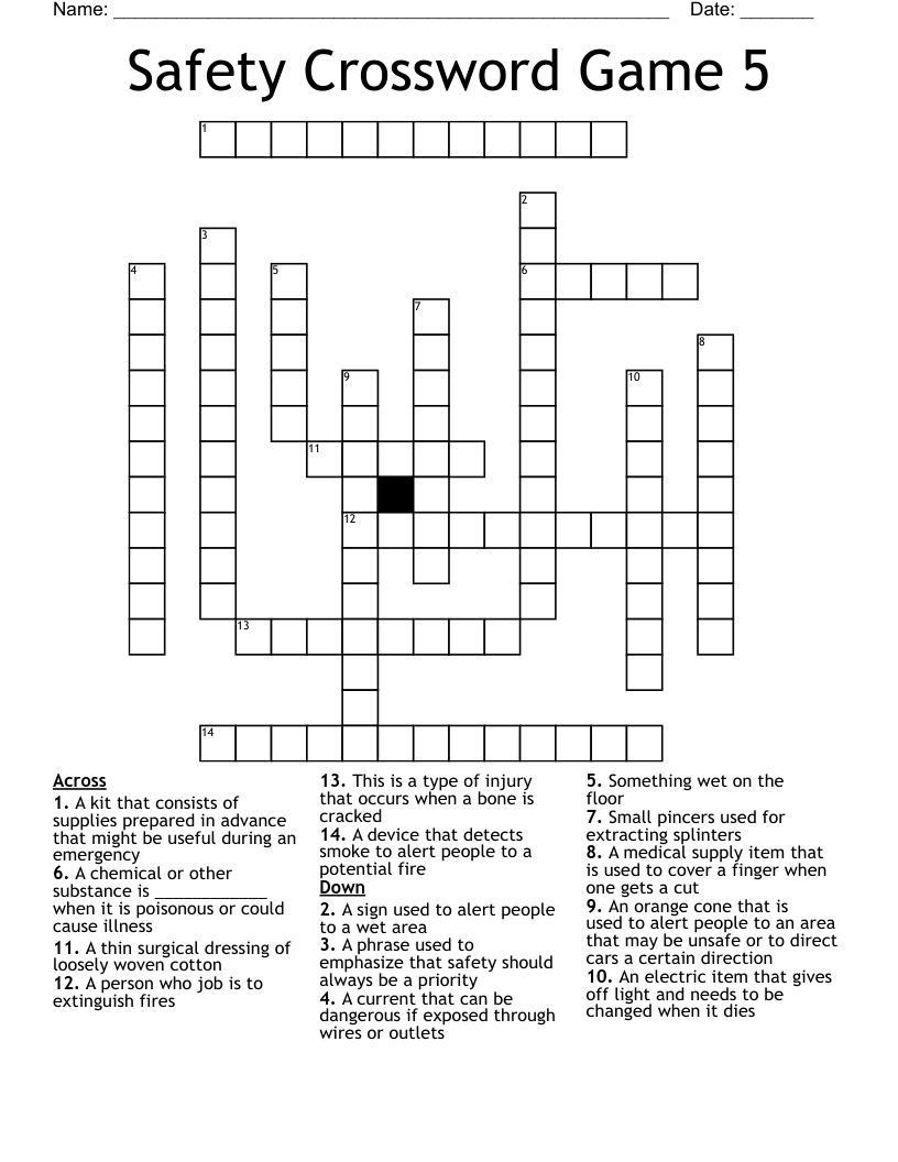 Safety Crossword Game 5 WordMint