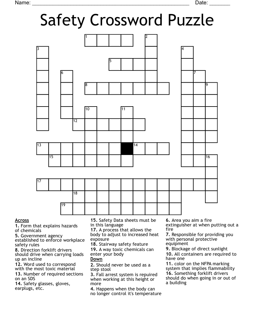 Ppe Safety Crossword Puzzle Answers Edu iTugas
