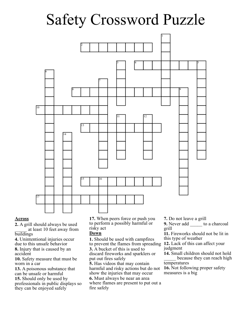 Safety Crossword Puzzle