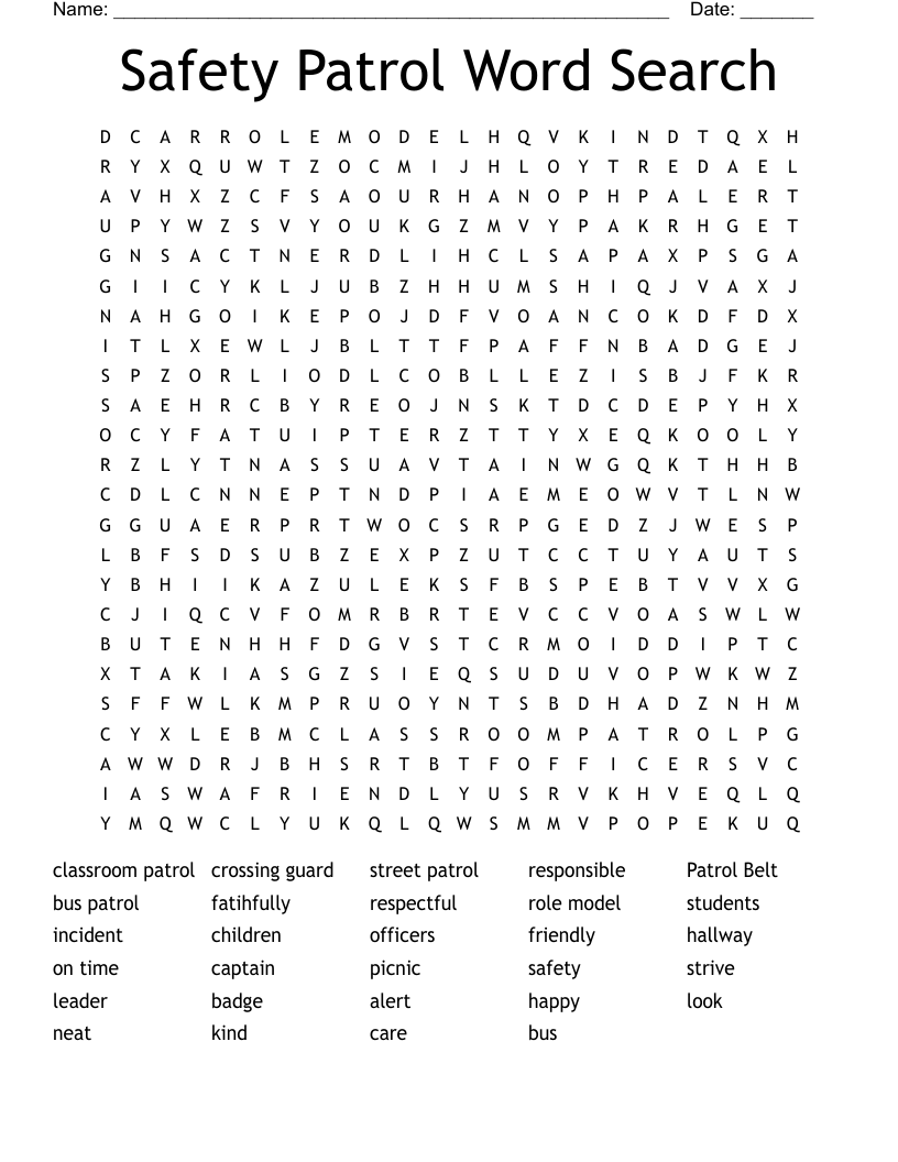 Safety Patrol Word Search
