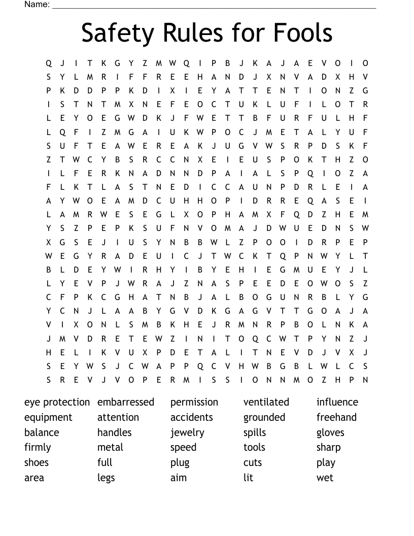 Safety Rules for Fools Word Search