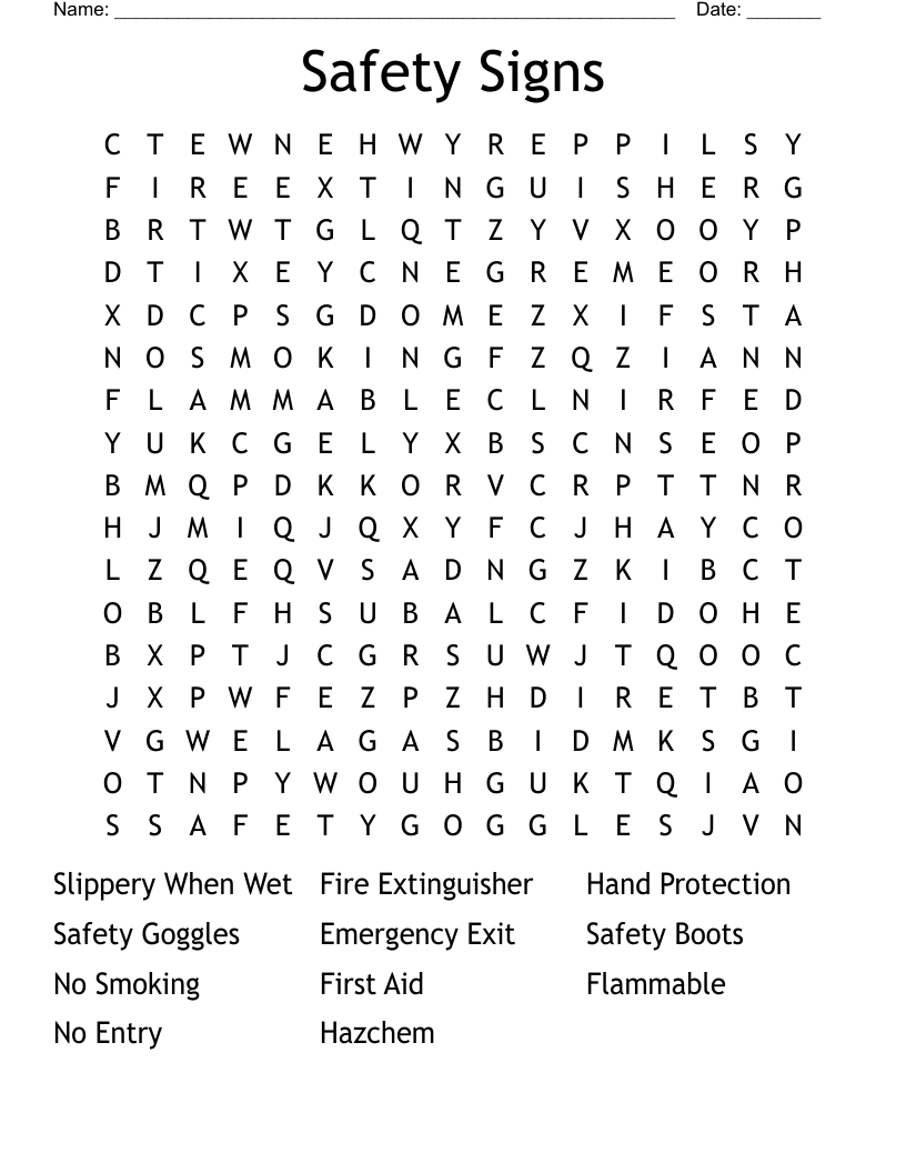Health And Safety Word Search WordMint