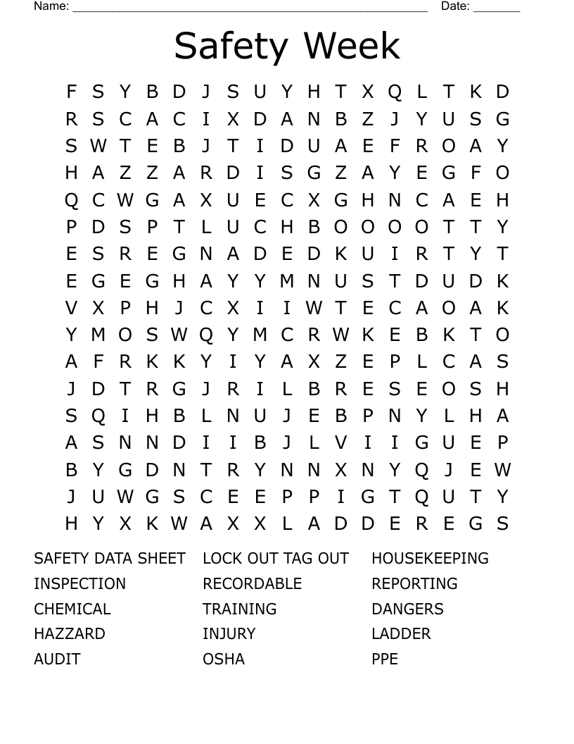 Safety Week Word Search WordMint