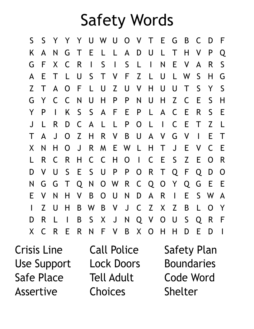 Safety Words Word Search