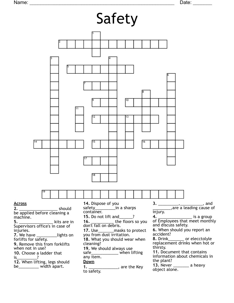 Safety Crossword WordMint