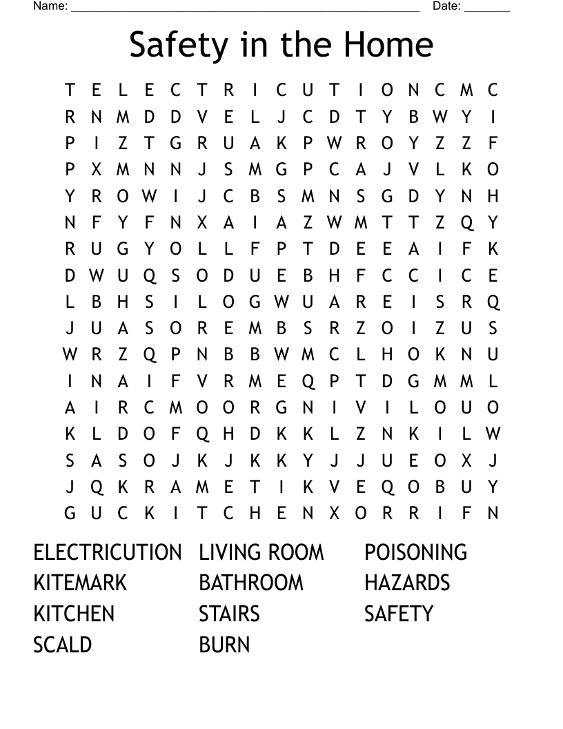 Safety in the Home Word Search