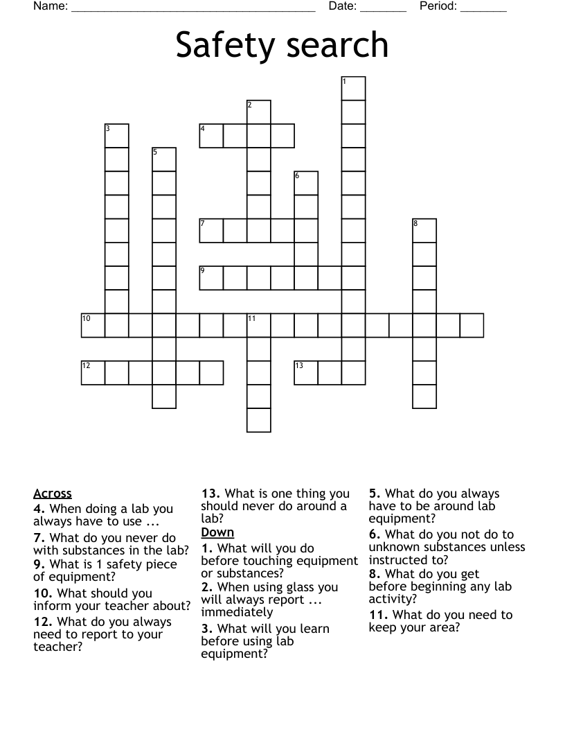 Science Lab Safety Rules Crossword WordMint