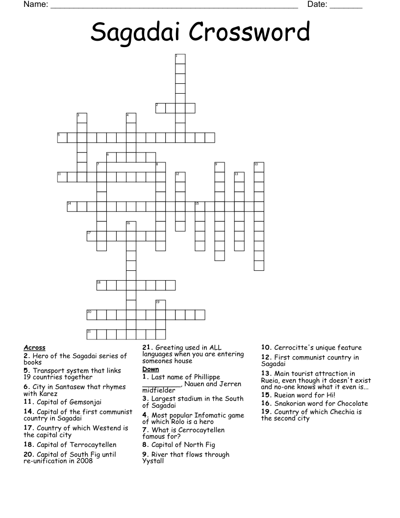 Sagadai Crossword - WordMint